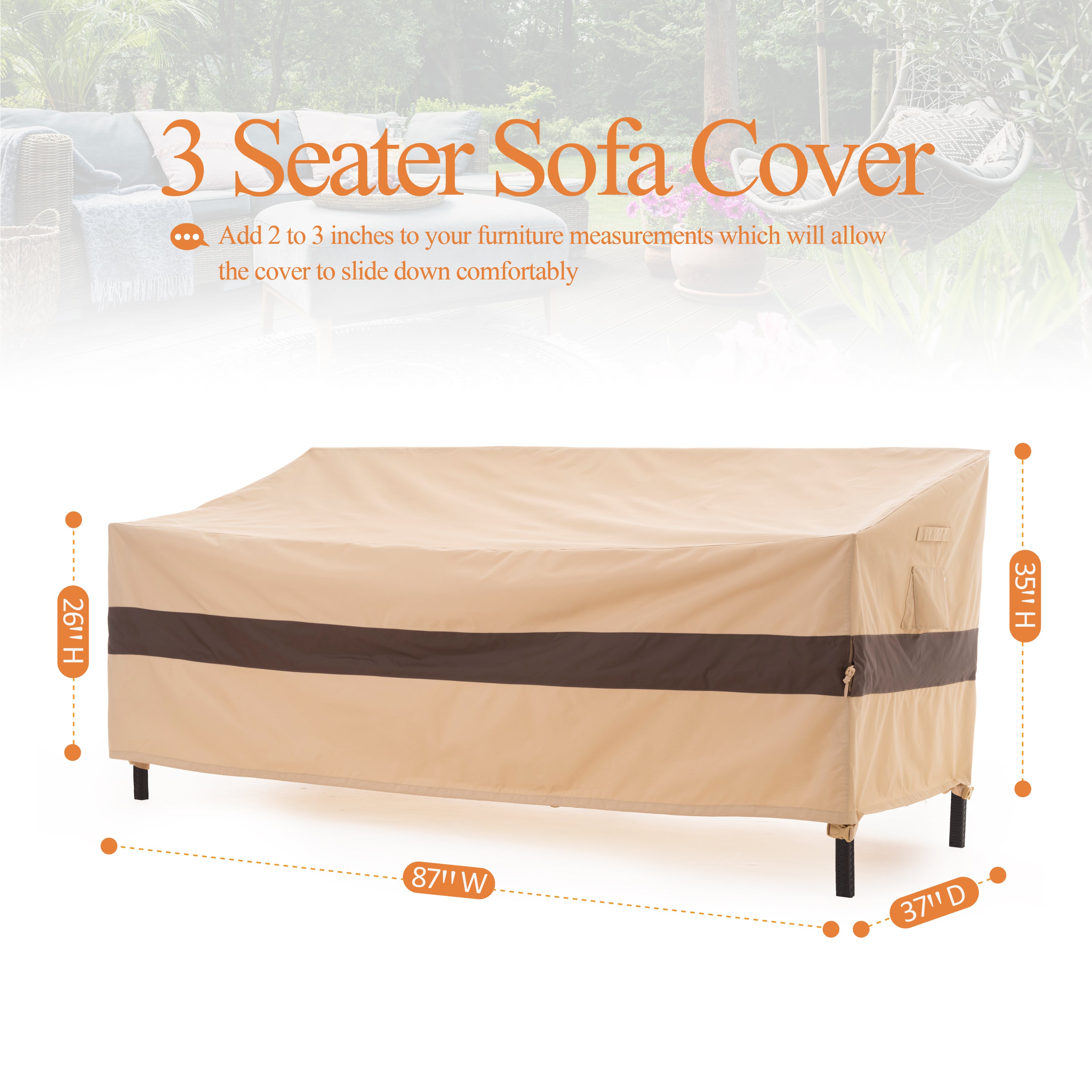 Waterproof Outdoor Patio Sofa/Loveseat/Bench Cover - Beige+Coffee - Dancing Garden Collection