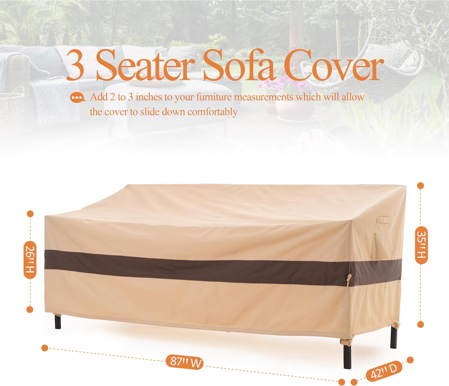 Waterproof Outdoor Patio Sofa/Loveseat/Bench Cover - Beige+Coffee - Dancing Garden Collection