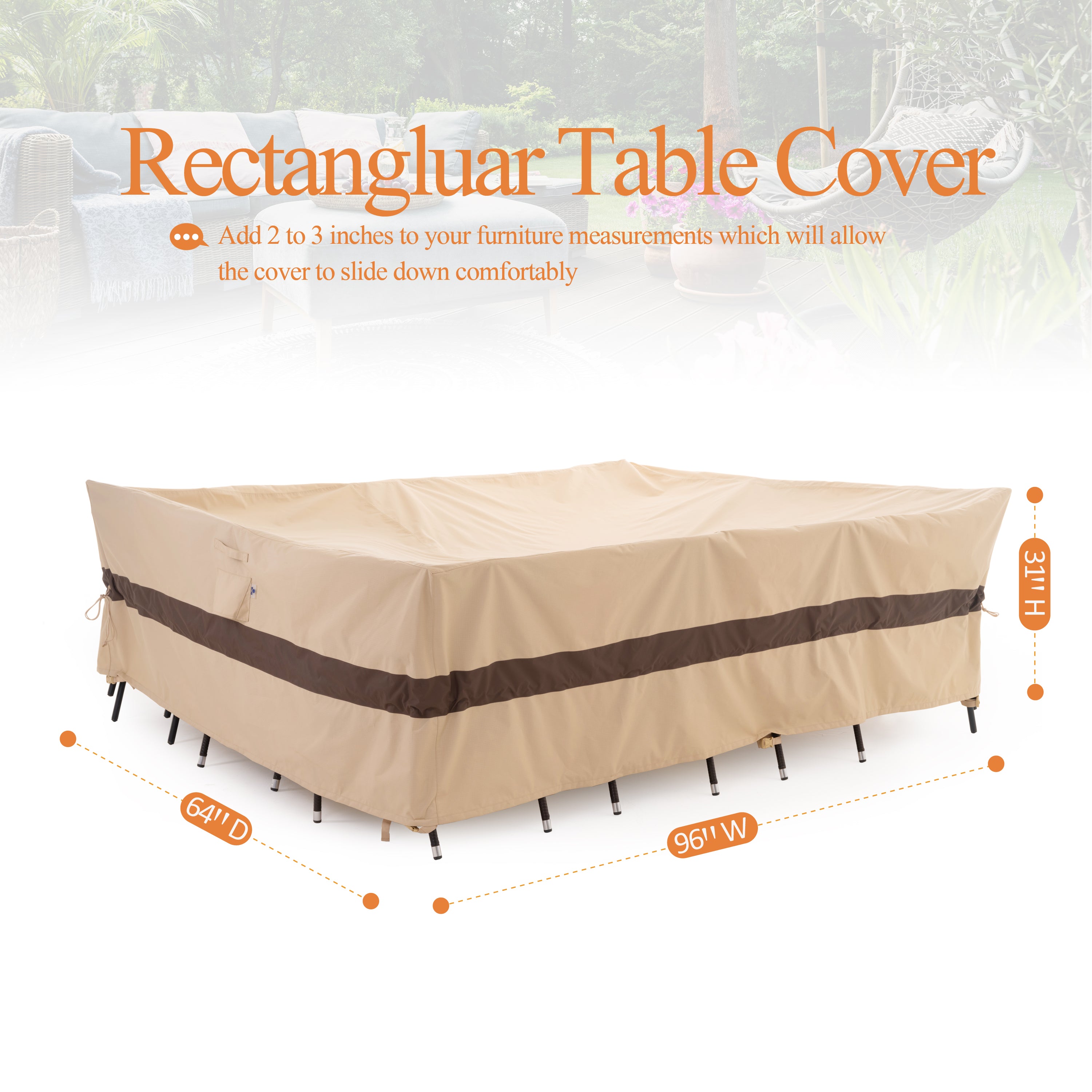 Waterproof Outdoor Patio Rectangular Cover - Beige+Coffee - Dancing Garden Collection