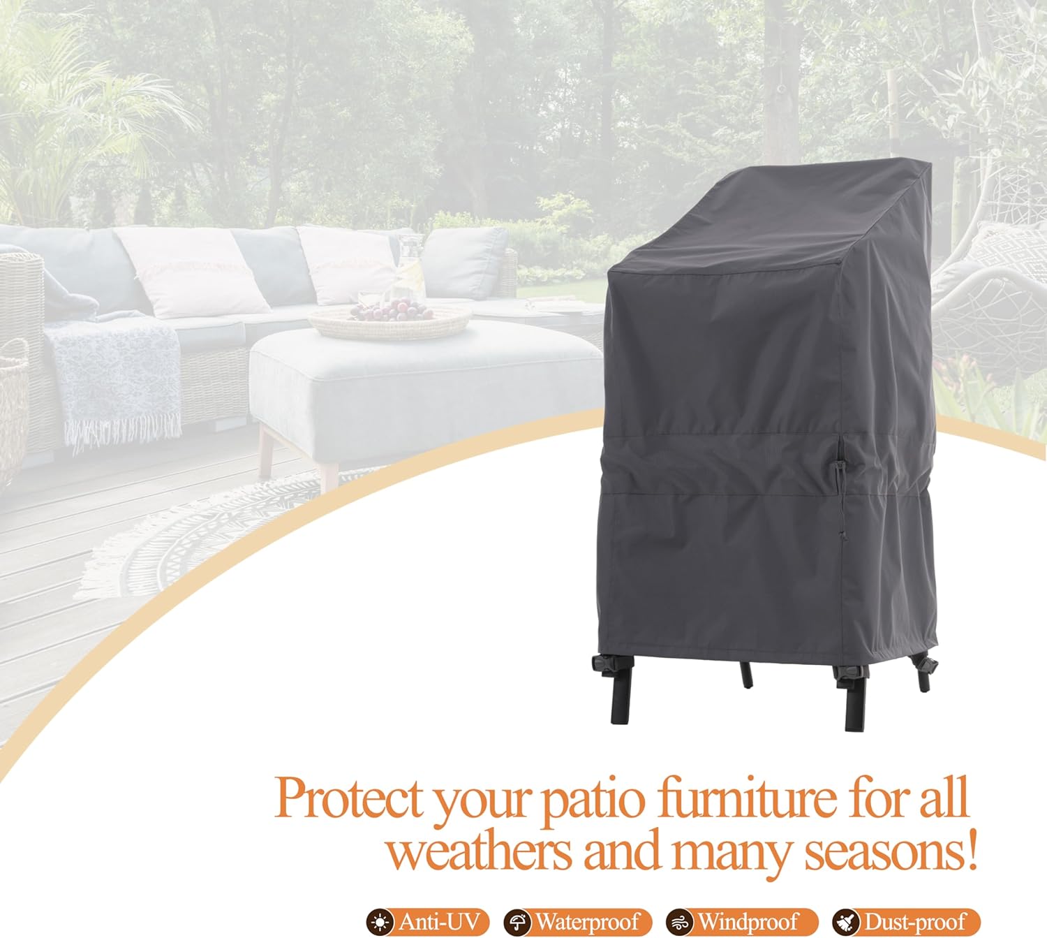 Waterproof Outdoor Patio Stackable Chair Cover - Gray - Dancing Garden Collection