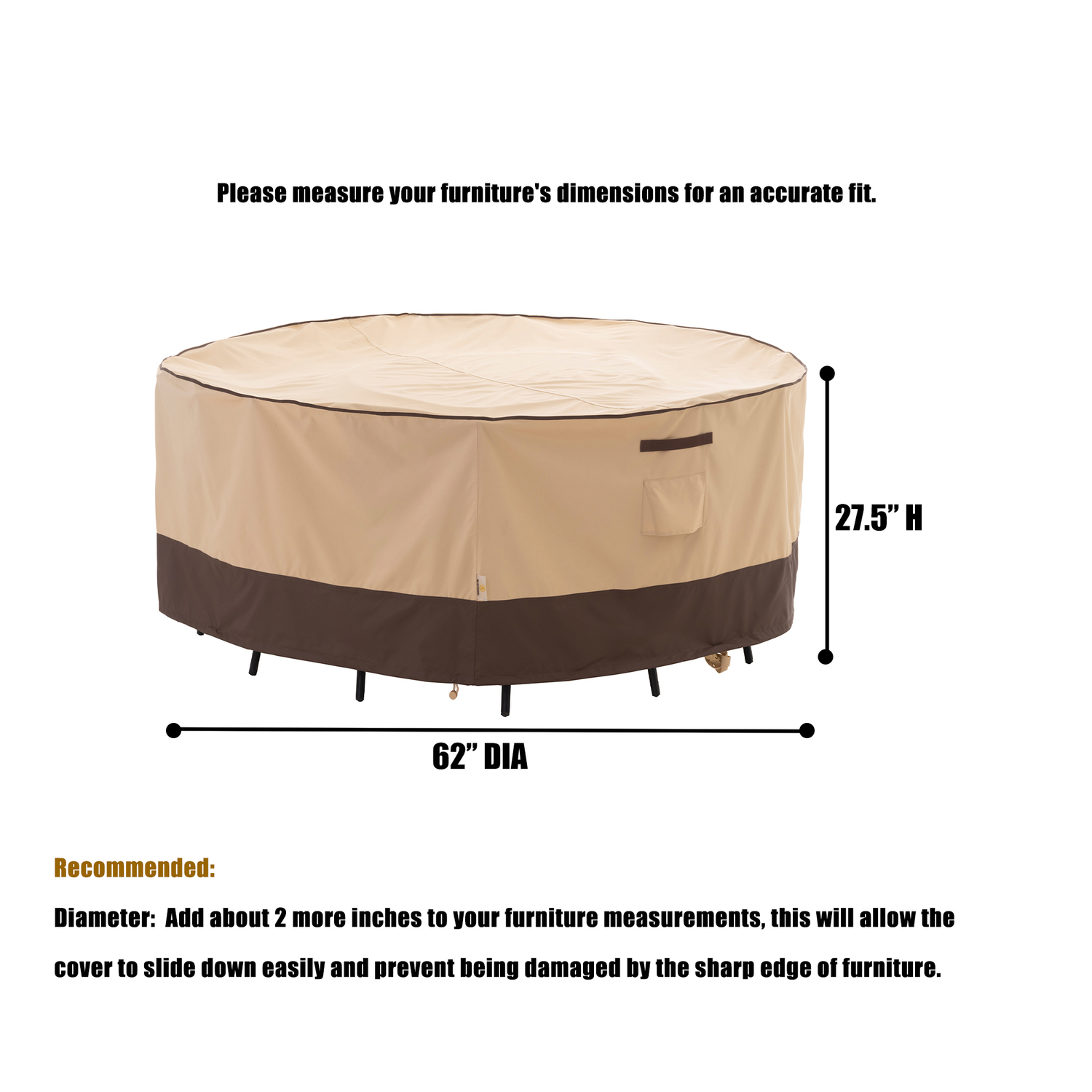 2025 Light Weight Edition Waterproof Outdoor Patio Round Cover - Beige+Brown