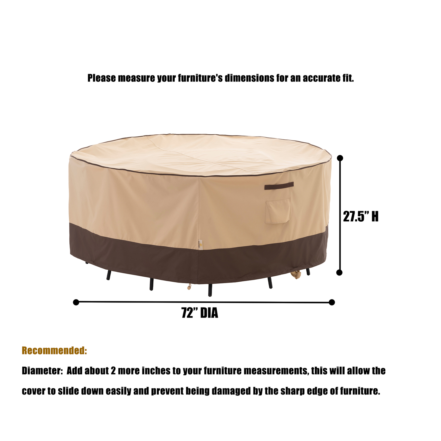 2025 Light Weight Edition Waterproof Outdoor Patio Round Cover - Beige+Brown