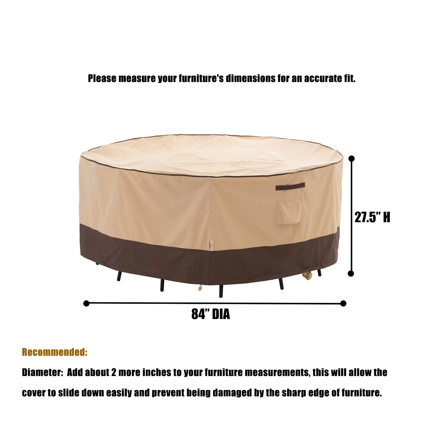 2025 Light Weight Edition Waterproof Outdoor Patio Round Cover - Beige+Brown