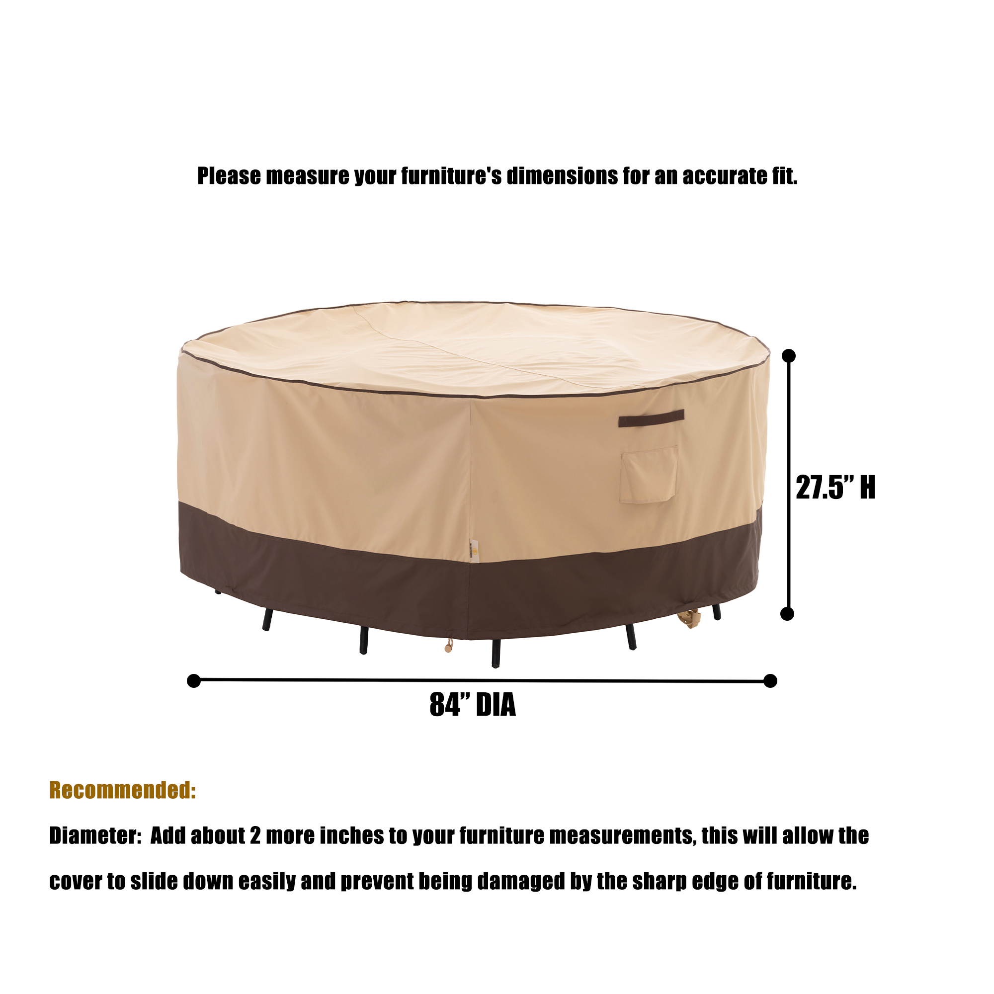 2025 Light Weight Edition Waterproof Outdoor Patio Round Cover - Beige+Brown