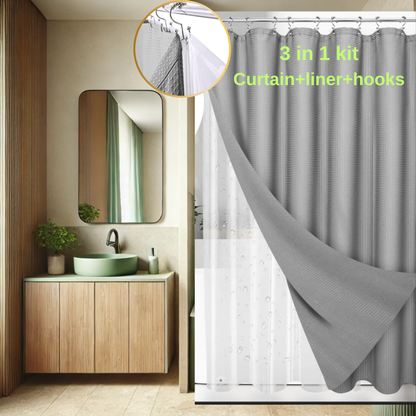 3-in-1 Shower Curtain Kit - Grey