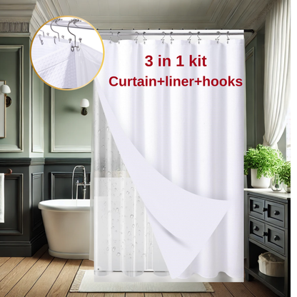 3-in-1 Shower Curtain Kit - White