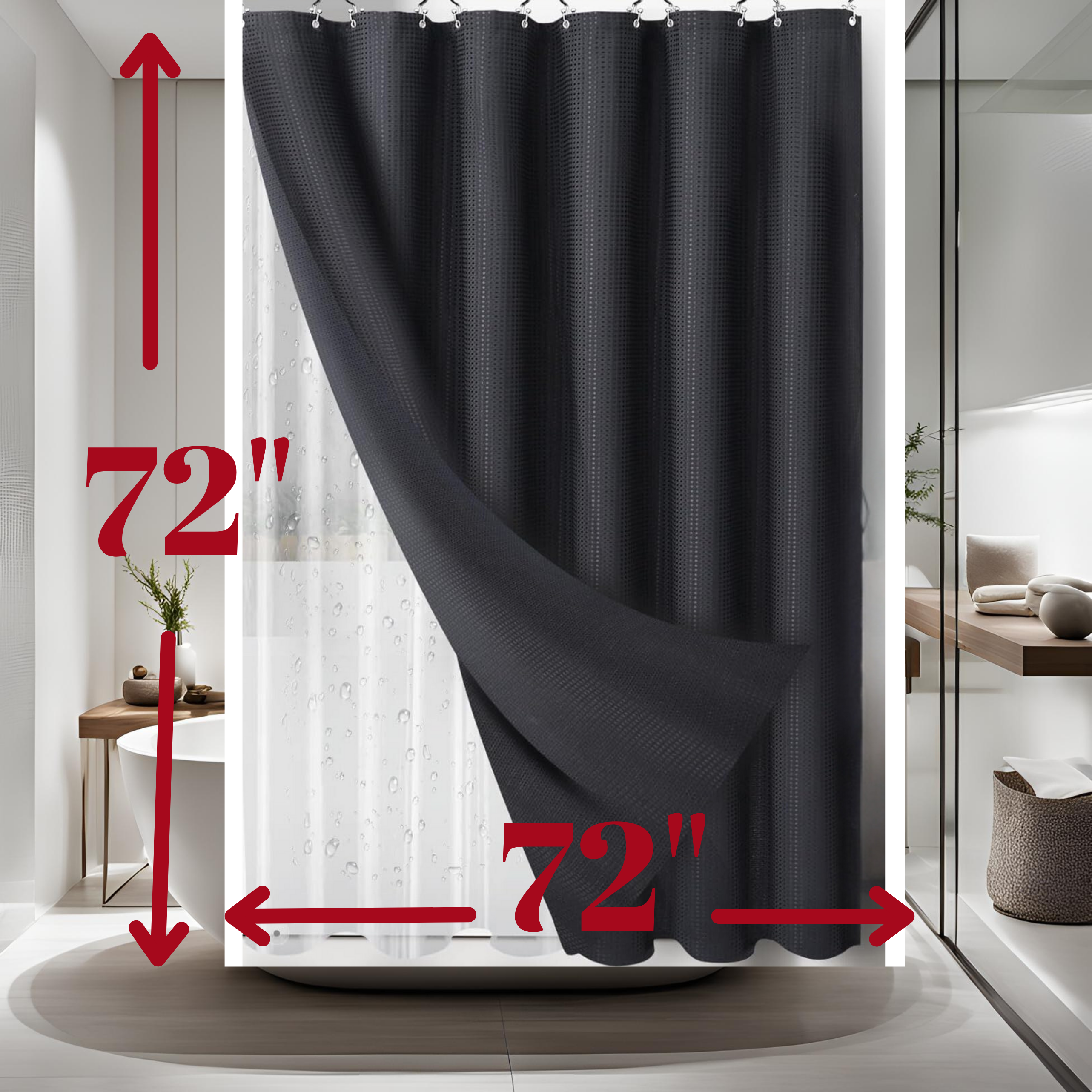 3-in-1 Shower Curtain Kit - Black