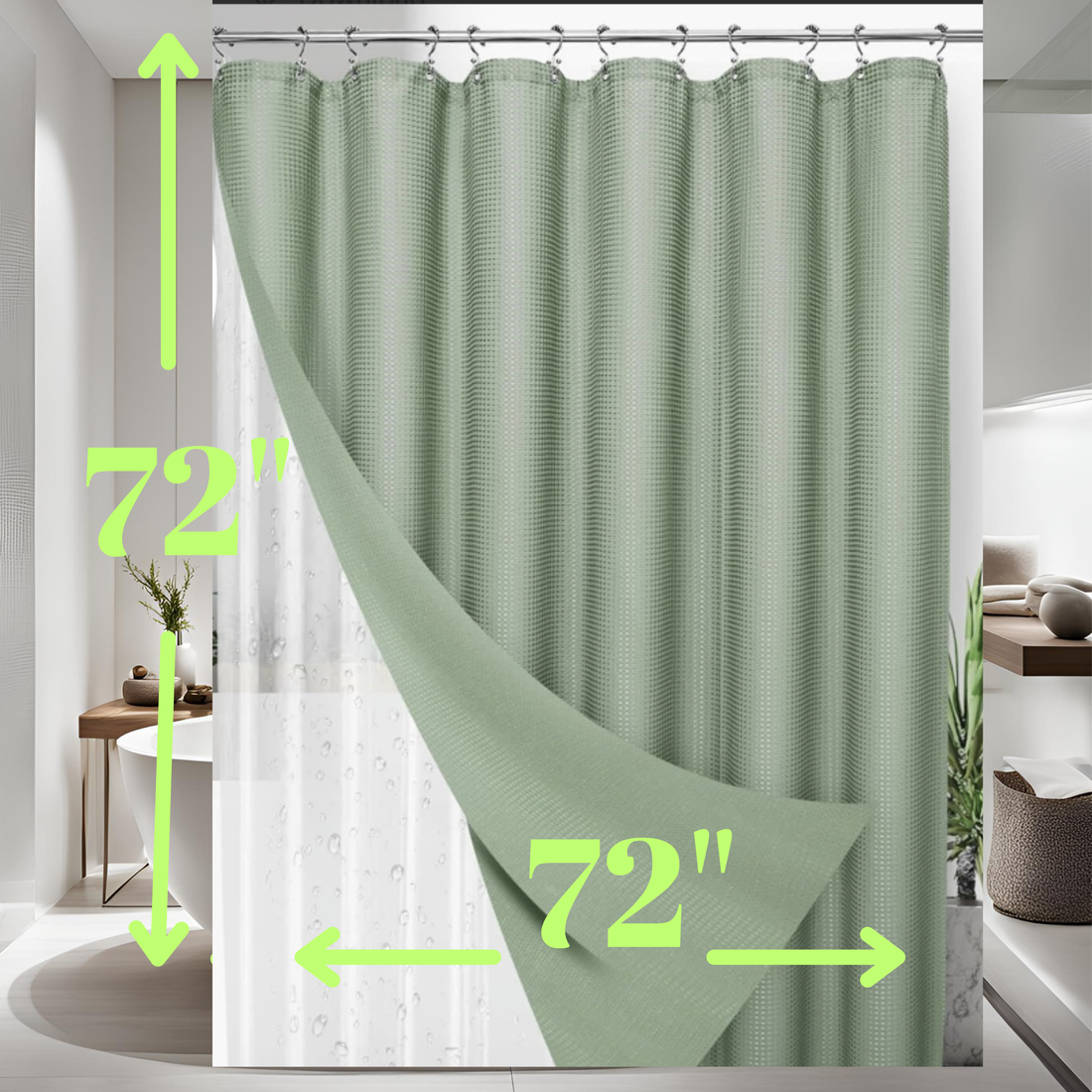 3-in-1 Shower Curtain Kit - Green