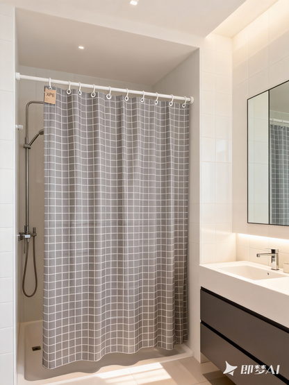 Durable Waterproof Polyester Shower Curtain with Plastic Hooks for Bathroom