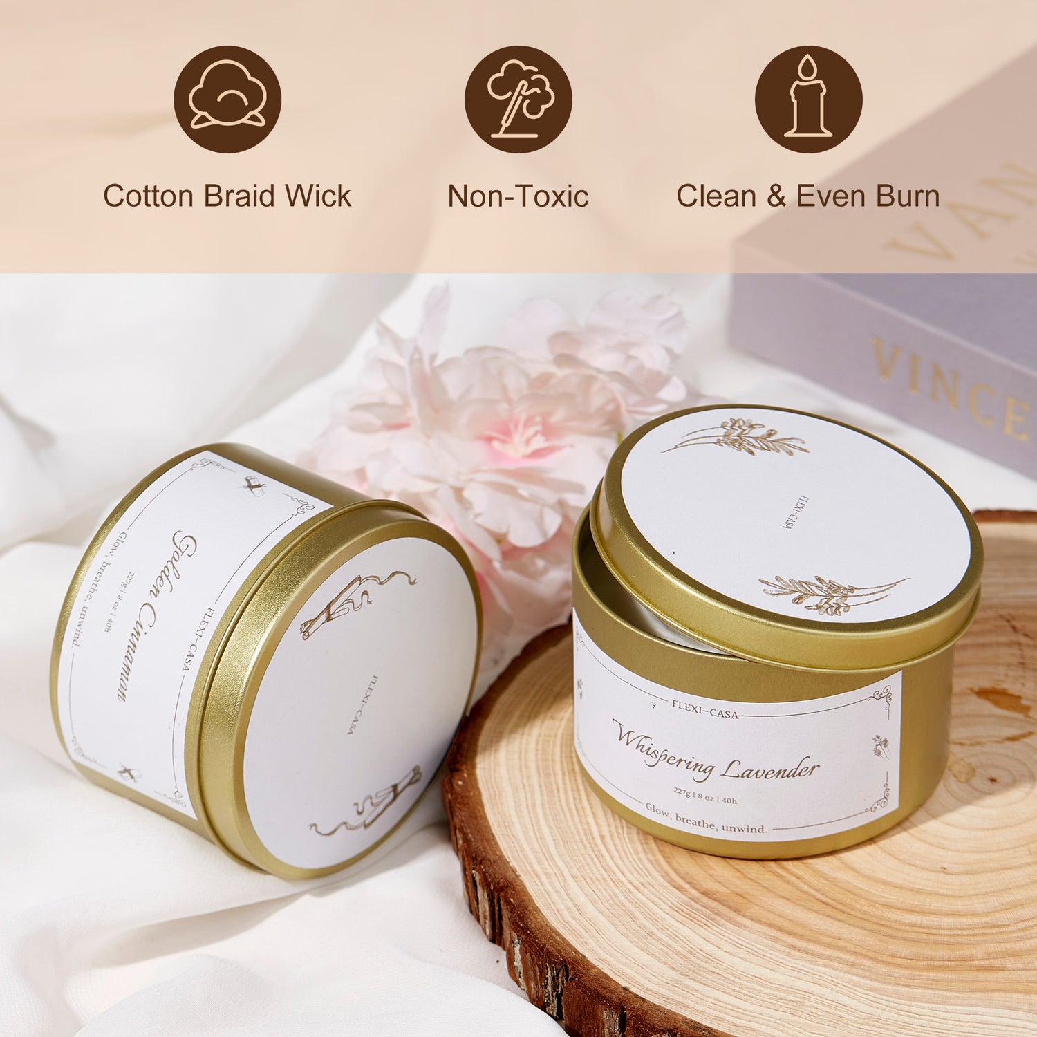 Lavender &amp; Cinnamon Aromatherapy Tin Candle Set – 2 Pack Soy Wax Candles for Relaxation