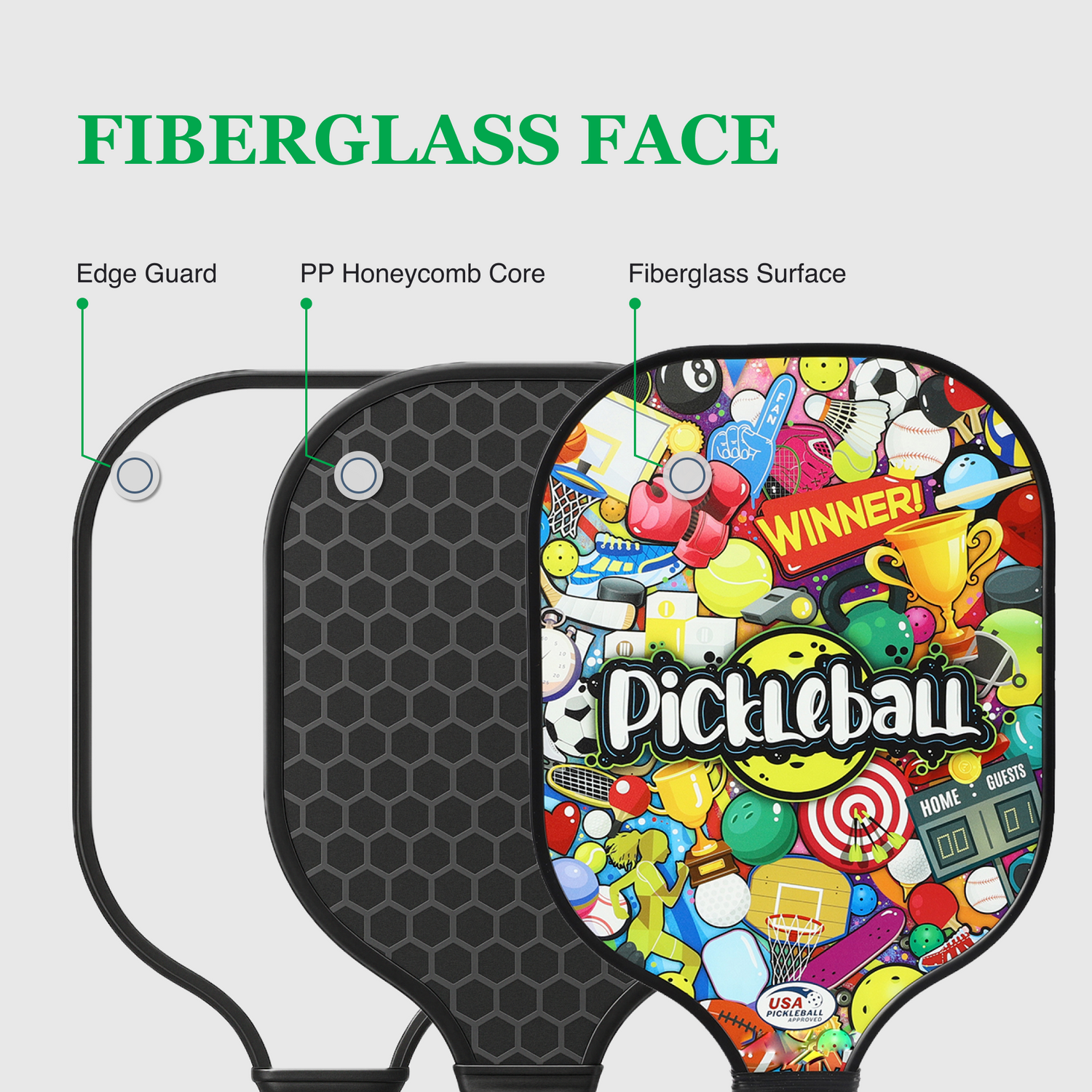 Fiberglass Pickleball Paddle Set – USAPA Approved Pickleball Paddles for Beginners &amp; Adults