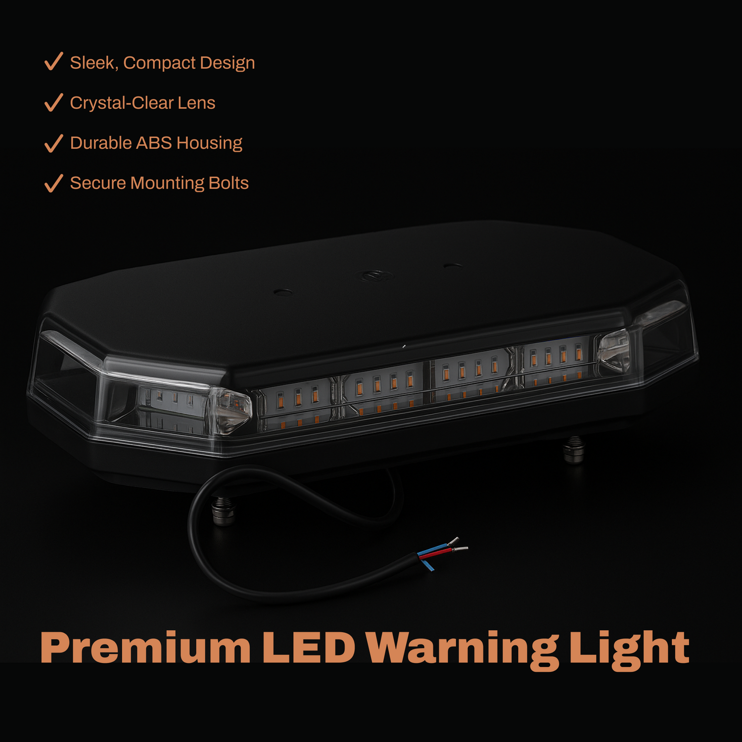 LB1500 Series 15" Clear Lens / Amber LED Light Bar (4-Stud Mount, 3-Wire Cable)
