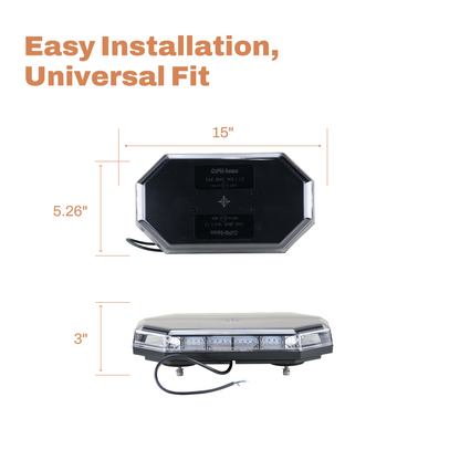 LB1500 Series 15" Clear Lens / Amber LED Light Bar (4-Stud Mount, 3-Wire Cable)