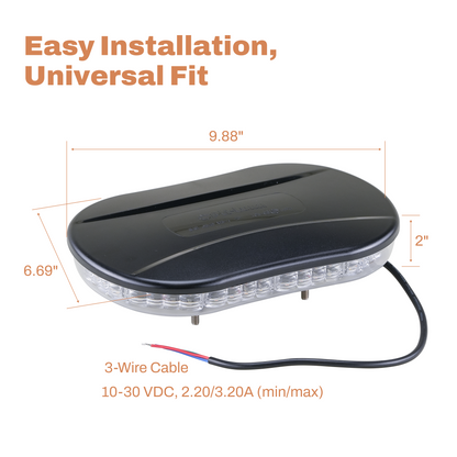 LB1000 Series 10" Clear Lens / Amber LED Light Bar (Bracket Mount, 3-Wire Cable)