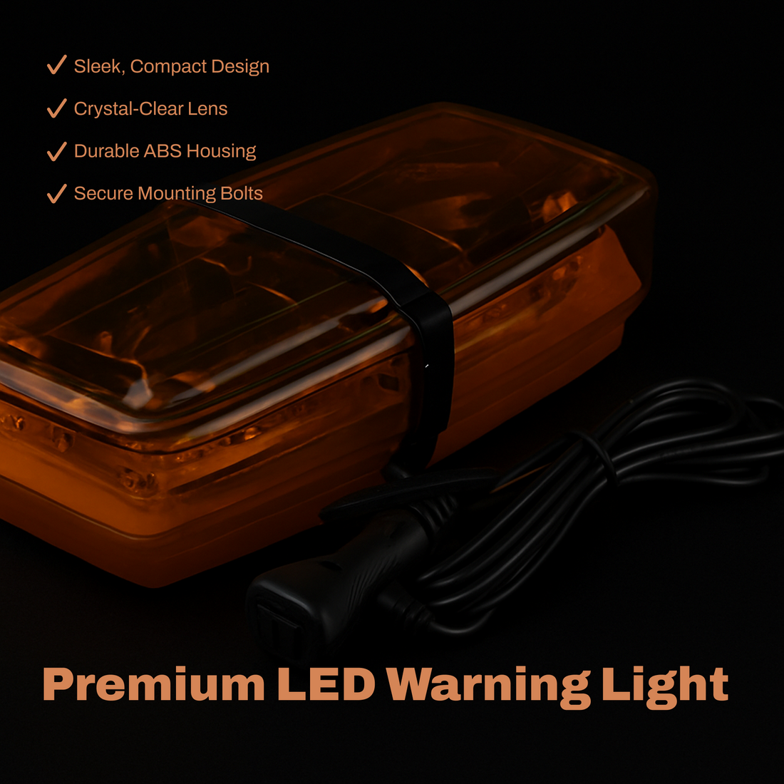 LB1100 Series 11" Amber Lens / Amber LED Light Bar (Magnet Mount, Cigarette Lighter Plug/Switch)