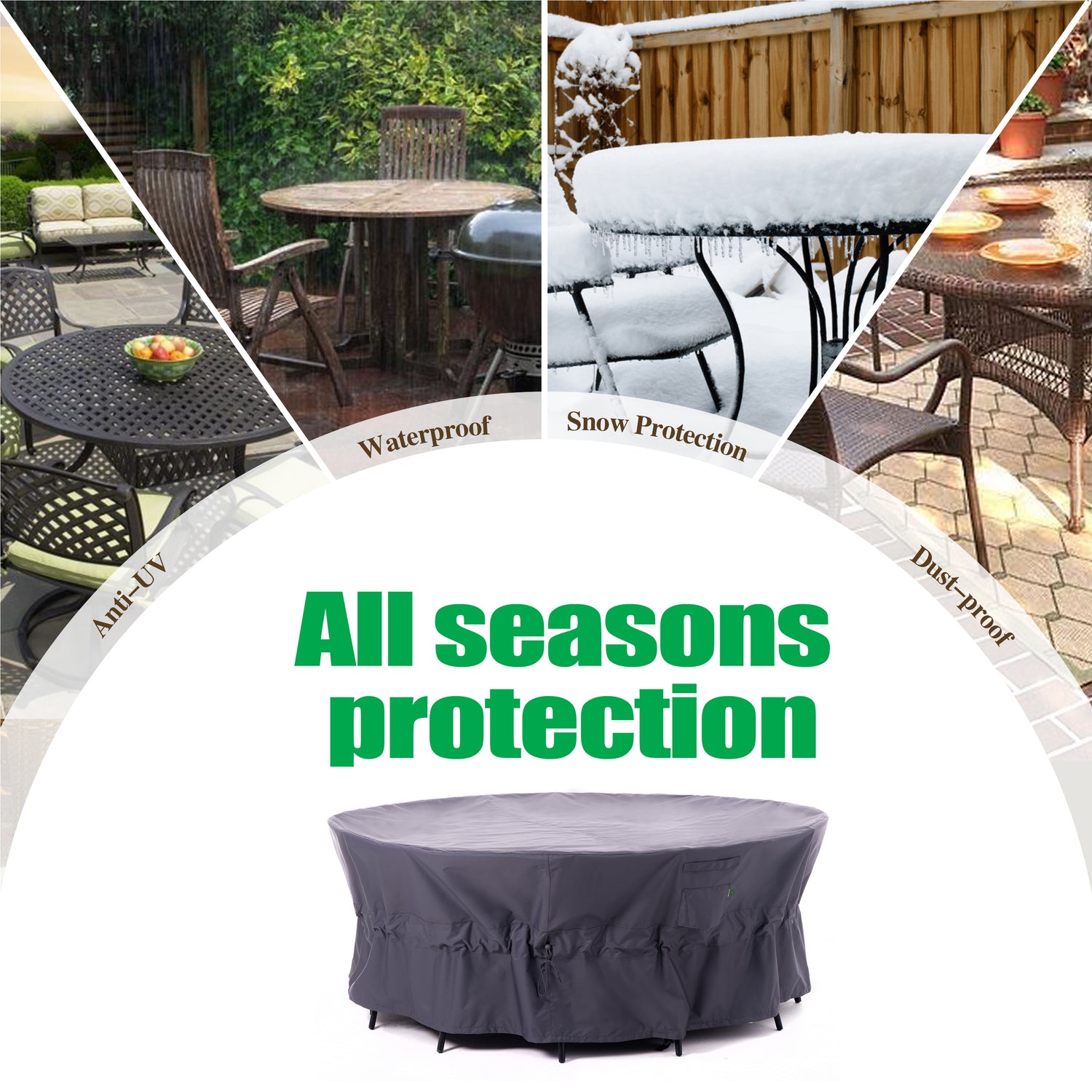 2025 Luxury Edition Waterproof Outdoor Patio Round Cover - Grey