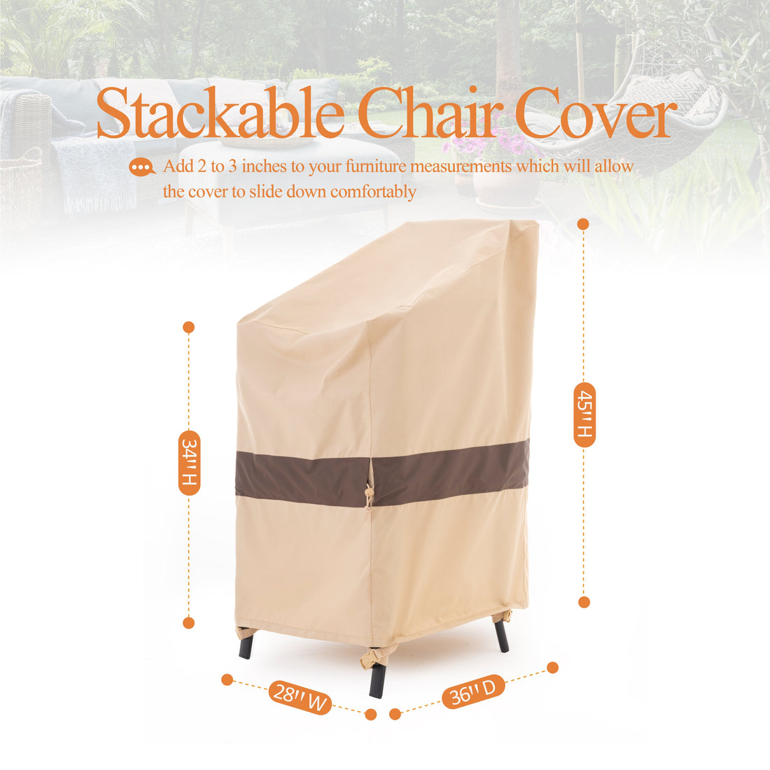 Waterproof Outdoor Patio Stackable Chair Cover - Beige+Coffee - Dancing Garden Collection