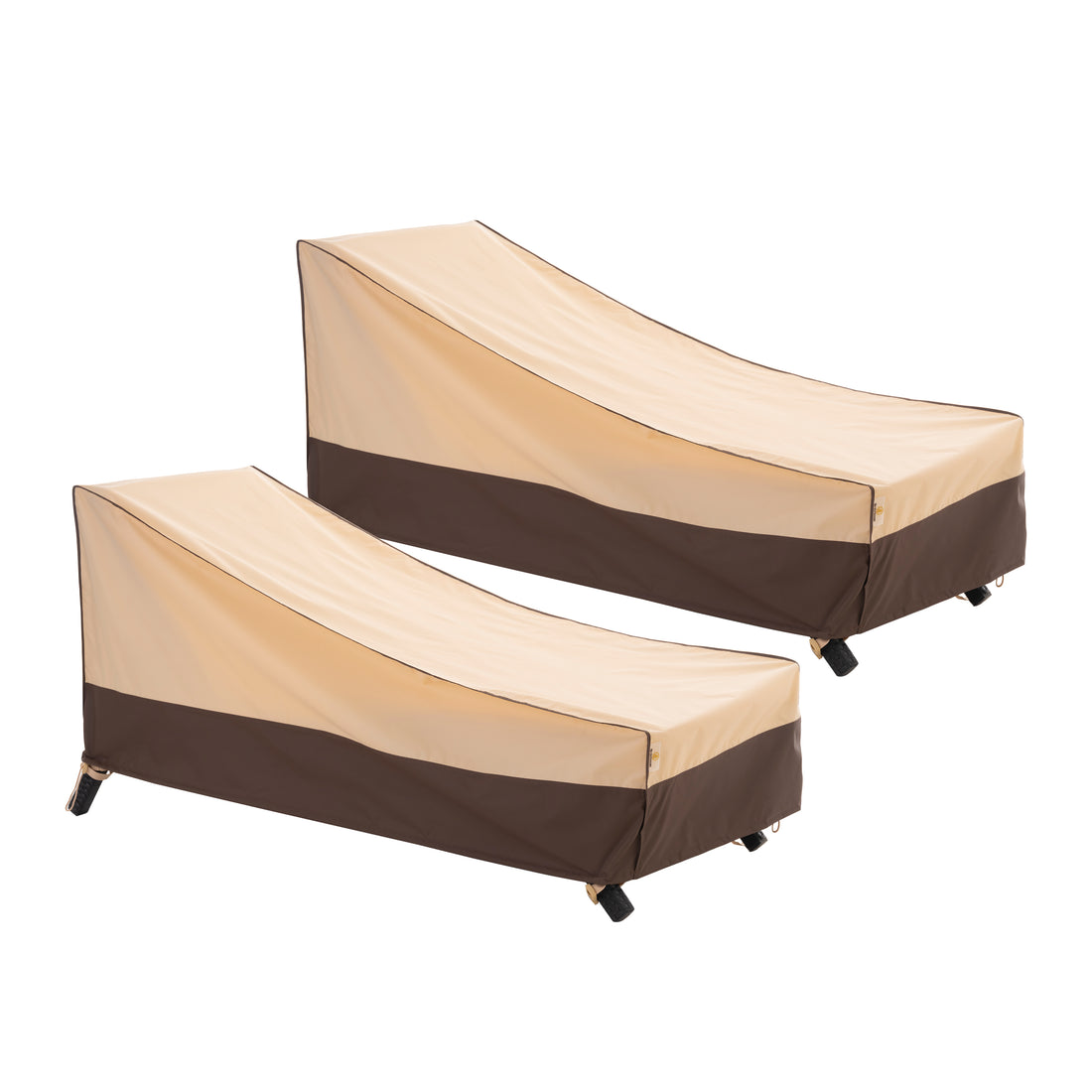 2025 Light Weight Edition Waterproof Outdoor Patio Chaise Lounge Chair Covers - Beige+Brown - 2 Packs